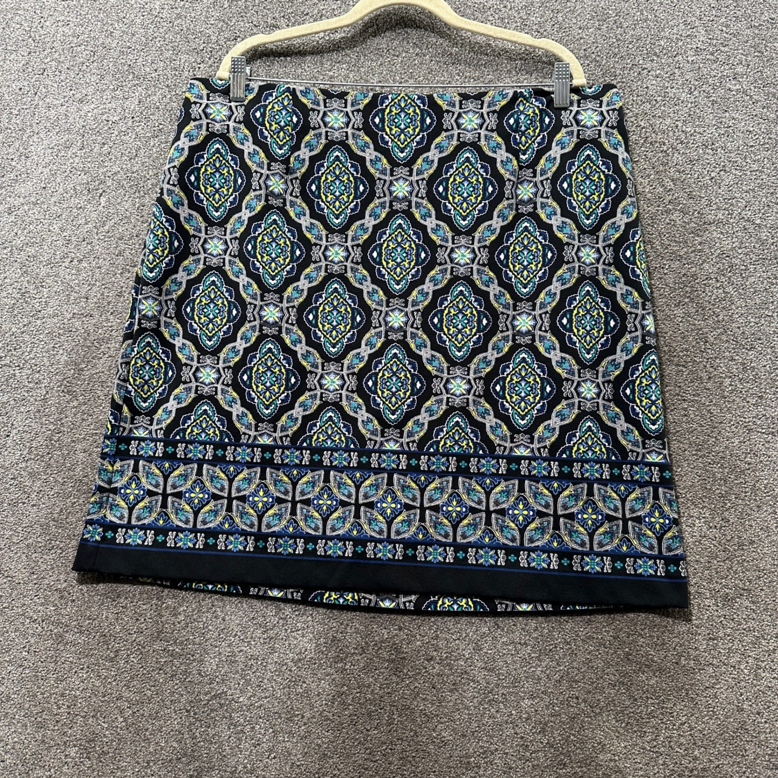 Talbots Pencil Skirt 18w Medallion Border Print Career Boho Office Casual